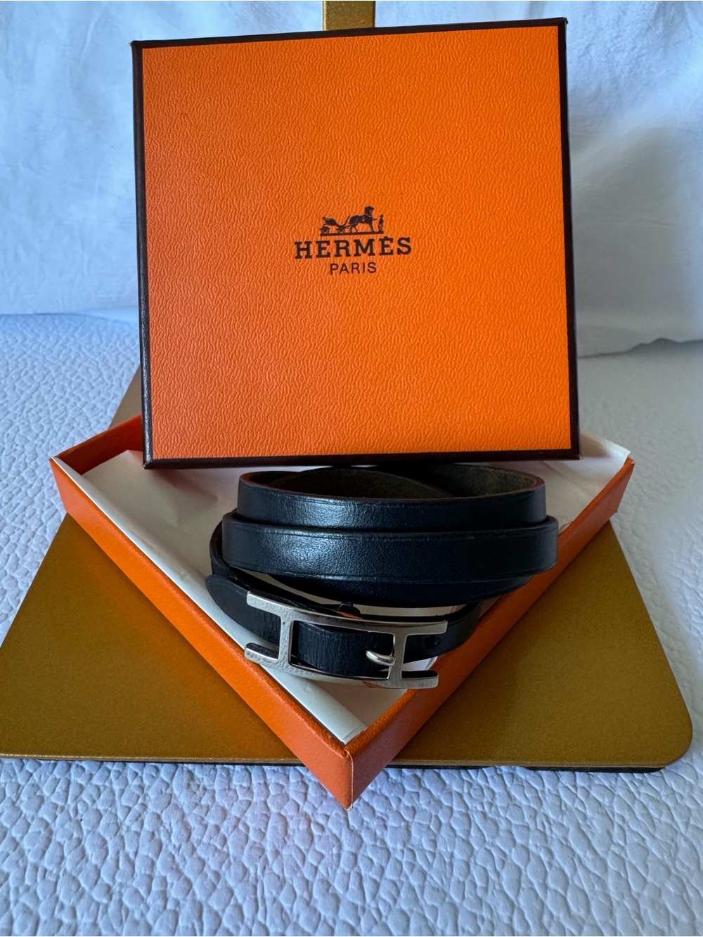 Hermes Black Leather Belt Bracelet Unisex